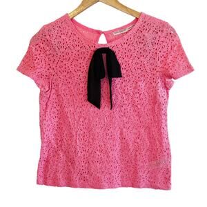Size S – Juicy Couture Bubblegum Pink Lace Pusie Bow Top – Y2K